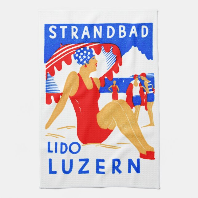 1929 Art Deco Strandbad Lido Luzern Kökshandduk (Vertikal)