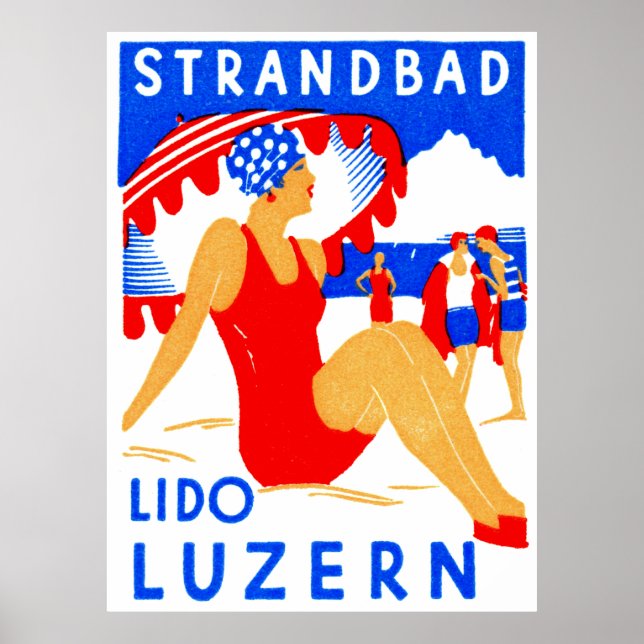 1929 Art Deco Strandbad Lido Luzern Poster (Framsidan)