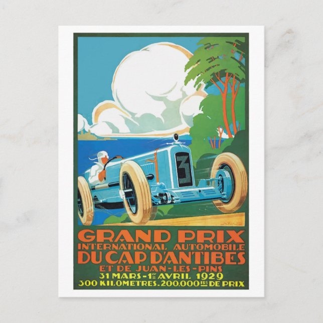 1929 Cap D'Antibes Grand Prix-Tävla Poster Vykort (Framsida)