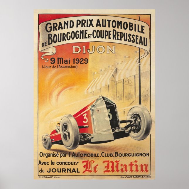 1929 Dijon Grand Prix Vintage affisch (Framsidan)