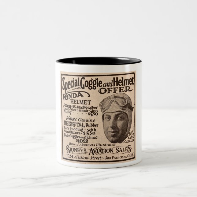 1929 FLYGGOGGLER etc. REKLAM Två-Tonad Mugg (Center)