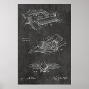1929 Futuristiska Flygplanspatent Art Teckning Skr Poster