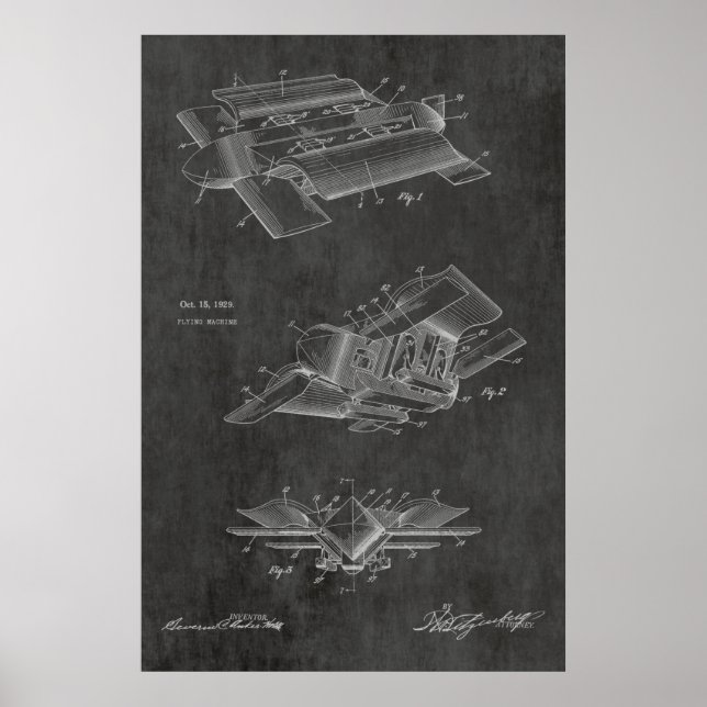 1929 Futuristiska Flygplanspatent Art Teckning Skr Poster (Framsidan)