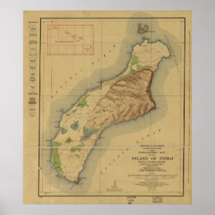1929 karta av Niihau, hawaianska öar Poster