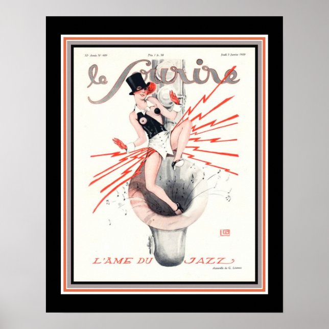 1929 Le Sourire Art Deco Jazz Cover Poster (Framsidan)