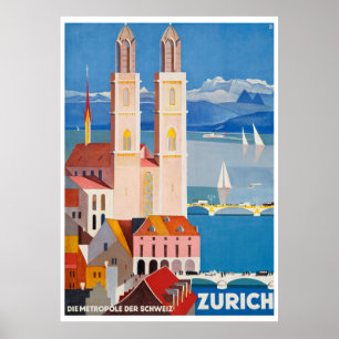1929 SWITZERLAND Zürich Metropolis Travel Poster