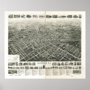 1929 Westfield, NJ-fågelöga beskådar den panorama- Poster