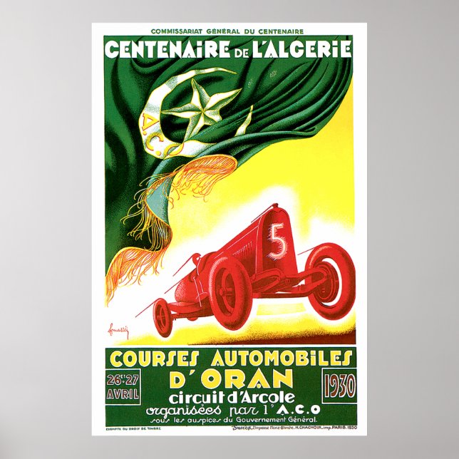 1930 Algeriskt Grand Prix Ad-Poster Poster (Framsidan)