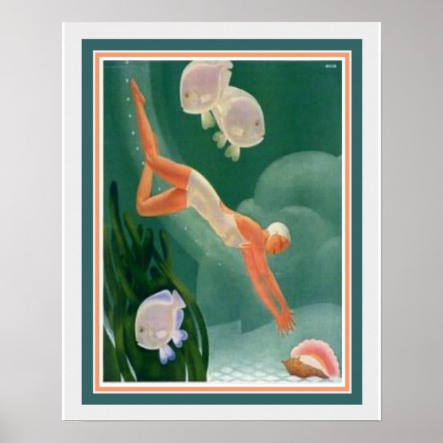 1930 Art Deco Swimmer/Resort Ad 16x20 Poster (Framsidan)