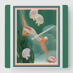 1930 Art Deco Swimmer/Resort and Wall Clock Fyrkantig Klocka