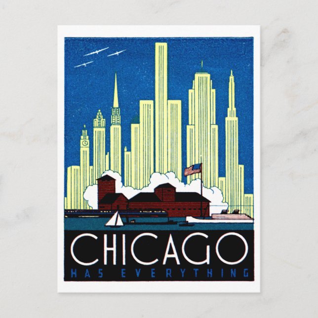 1930 Besök Chicago-Poster Vykort (Framsida)