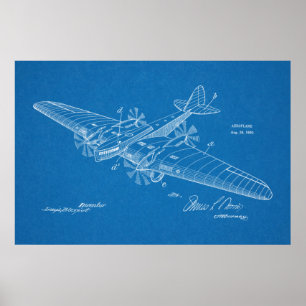 1930 Boat Airplan Patent Art Teckning Skriv ut Poster