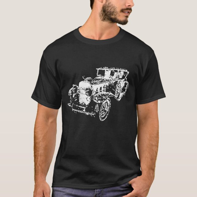 1930 Classic Cadillac V-16 Roadster Sketch Art. T Shirt (Framsida)