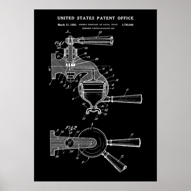 1930 ESPRESSO COFFEE MASKIN-patent Poster (Framsidan)