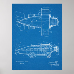 1930 Flygplansflyg Patent Art Teckning Skriv ut Poster