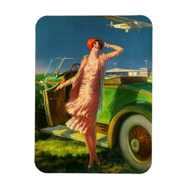 1930 kvinnlig bil och flygplan magnet (Vertikal)