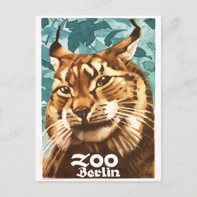 1930 Ludwig Hohlwein Berlin Zoo Lynx Poster Vykort (Framsida)