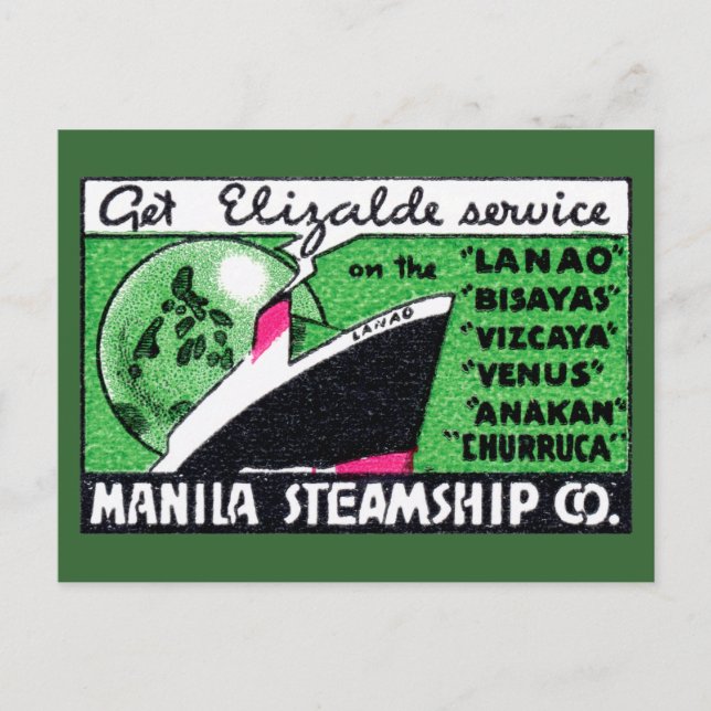 1930 Manila Steamship Company Vykort (Framsida)