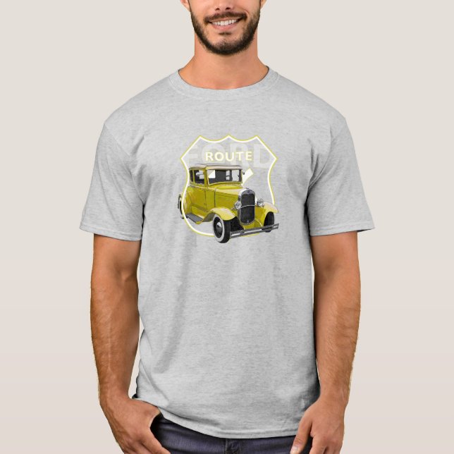 1930 Modell A Gult Classic Hotrod Route66 T-Shirt (Framsida)