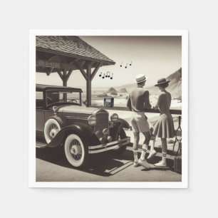 1930 Pappersservetter med scen från en veteranbil