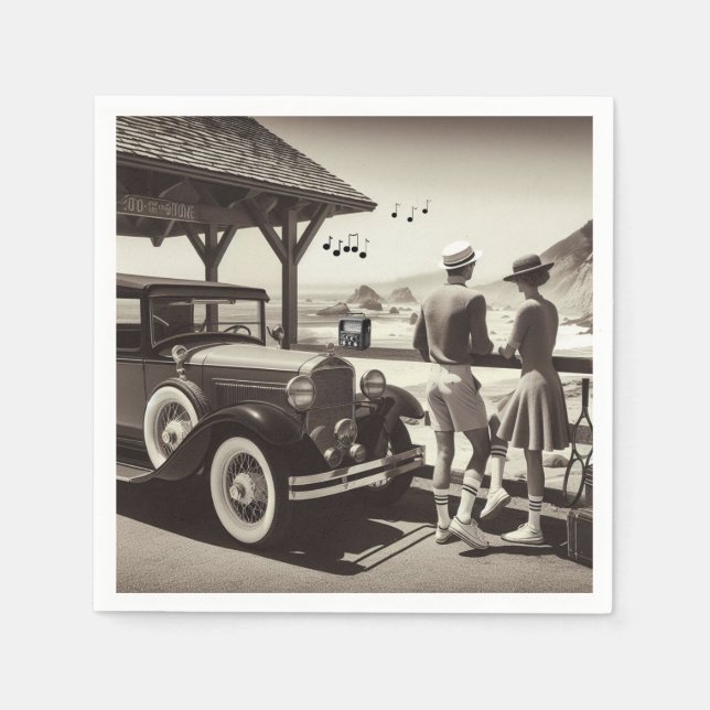 1930 Pappersservetter med scen från en veteranbil (Framsidan)
