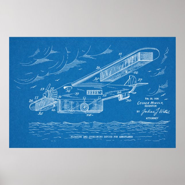 1930 Safety Airplane Patent Art Teckning Print Poster (Framsidan)