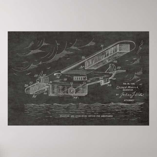 1930 Safety Airplane Patent Art Teckning Print Poster (Framsidan)