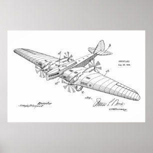 1930 Skriv ut Teckning med Boat Airplane Patent Ar Poster