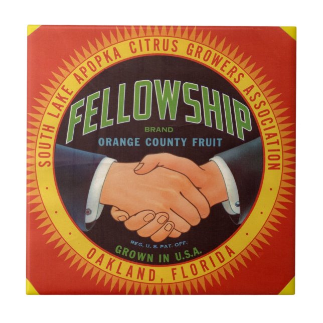 1930-talet: Citrus-etikett för Fellowship Orange C Kakelplatta (Framsidan)