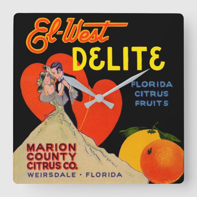 1930-talet El-Väster Delite Florida Citrus Fruit Fyrkantig Klocka (Framsida)