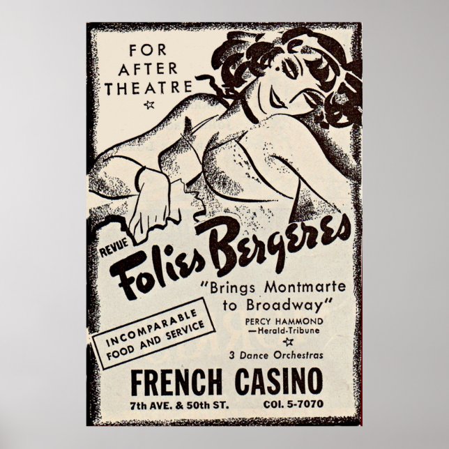 1930-talet Folies Bergere ad Poster (Framsidan)