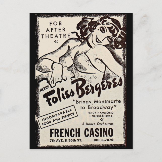 1930-talet Folies Bergere ad Vykort (Framsida)