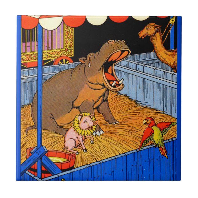 1930-talet gråtande hippopotamus och vänner kakelplatta (Framsidan)