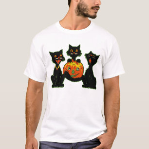 1930-talet Halloween Svarta katter med Jack O'Lant Tee Shirt