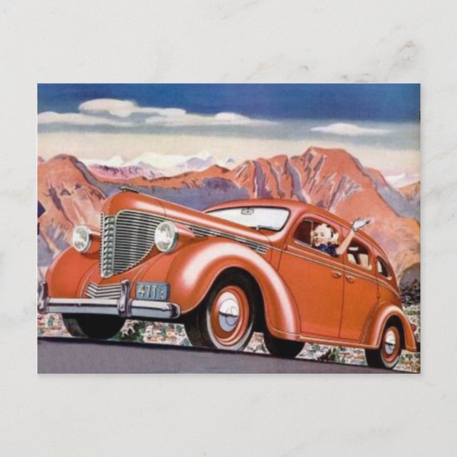 1930-talet i ett rött bilvykort vykort (Framsida)