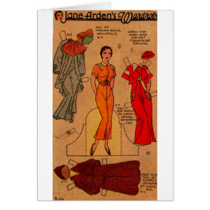 1930-talet Jane Arden pappra dockans blå klänning Hälsningskort