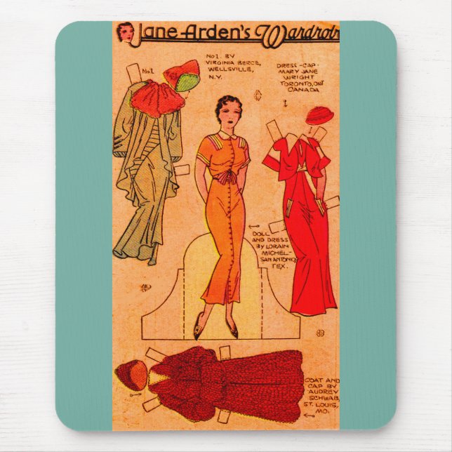 1930-talet Jane Arden pappra dockans blå klänning  Musmatta (Framsidan)