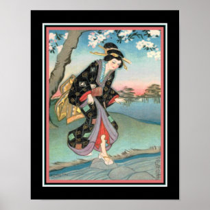 1930-talets Art Deco "Geisha Crossing a Stream" Poster
