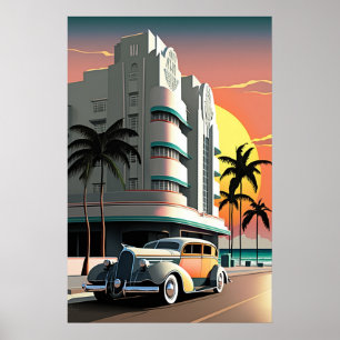 1930-talets Art Deco Miami Beach Ocean Drive sunse Poster