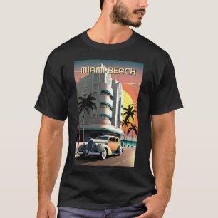 1930-talets Art Deco Miami Beach Ocean Drive Sunse T Shirt