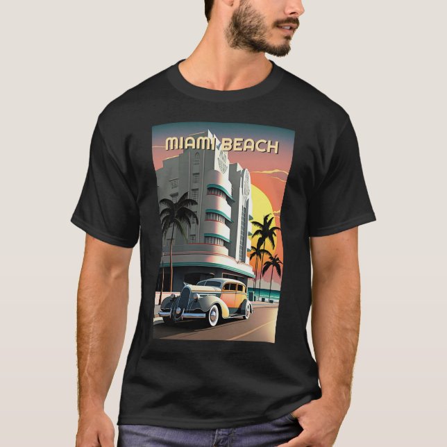 1930-talets Art Deco Miami Beach Ocean Drive Sunse T Shirt (Framsida)