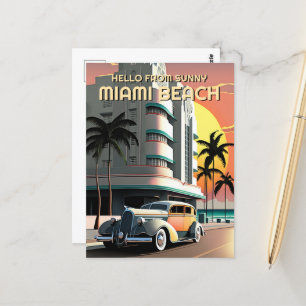 1930-talets Art Deco Miami Beach Ocean Drive Sunse Vykort