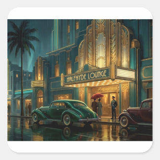1930-talets Art Deco-scen Halfhyde Lounge Fyrkantigt Klistermärke
