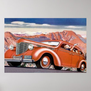 1930-talets Blonde i en röd motorbil Poster