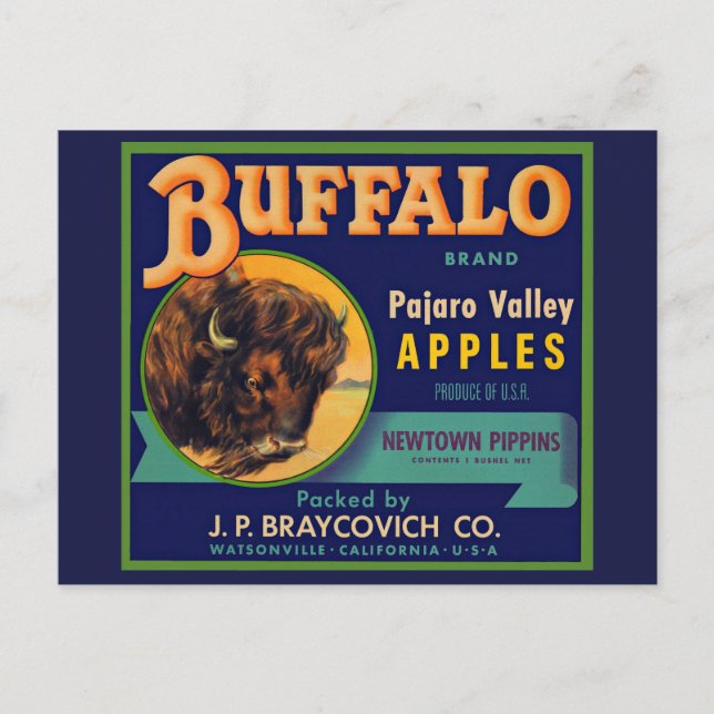 1930-talets Buffalo Brand Apples lådaetikett Vykort (Framsida)
