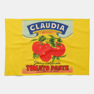1930-talets Claudia Tomato-pastaetikett Kökshandduk