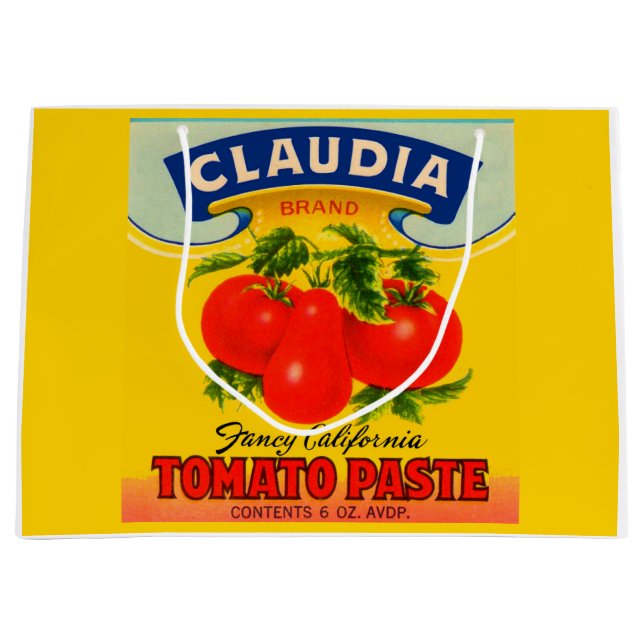 1930-talets Claudia Tomato-pastaetikett, utskrift (Framsidan)