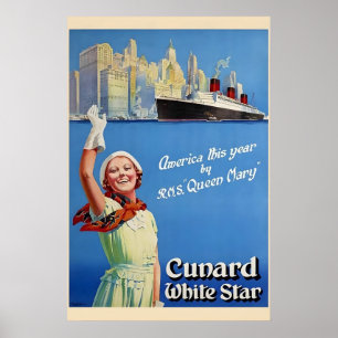 1930-talets Cunard White Star Line - RMS Queen Mar Poster