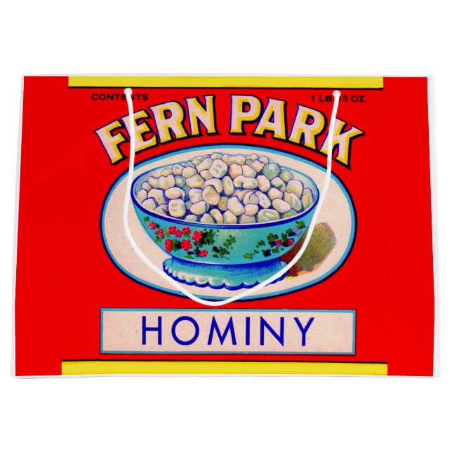 1930-talets etikett för "Fern Park hominy grits" (Framsidan)
