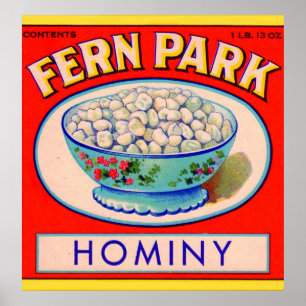 1930-talets etikett för "Fern Park hominy grits" Poster